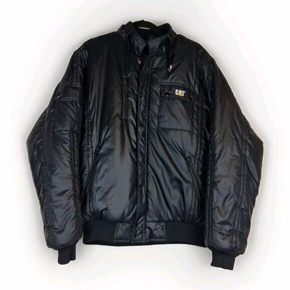 Turning Point Jacket Men's L Black Construction Zip Puffer Coat CATERPILLAR VTG - Picture 1 of 9